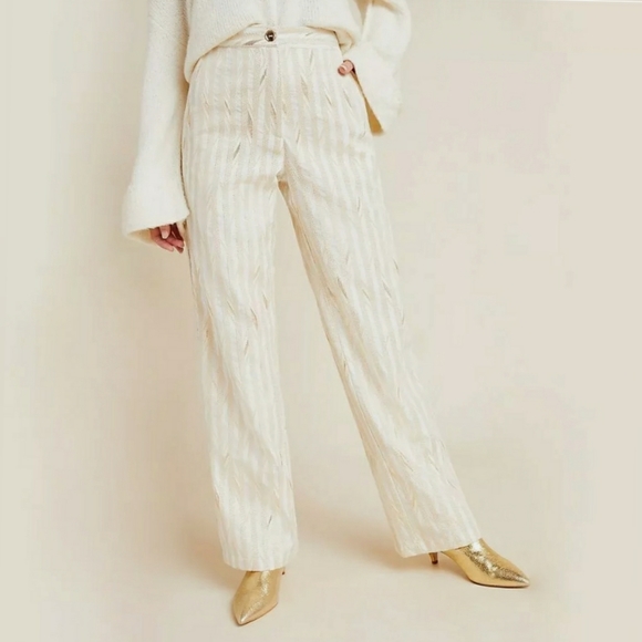 Anthropologie Porridge Kelyn Striped Gold Trousers - Picture 3 of 10